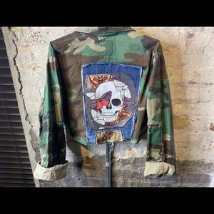 OOAK Vintage Woodland Distressed Camouflage Cropped Jacket